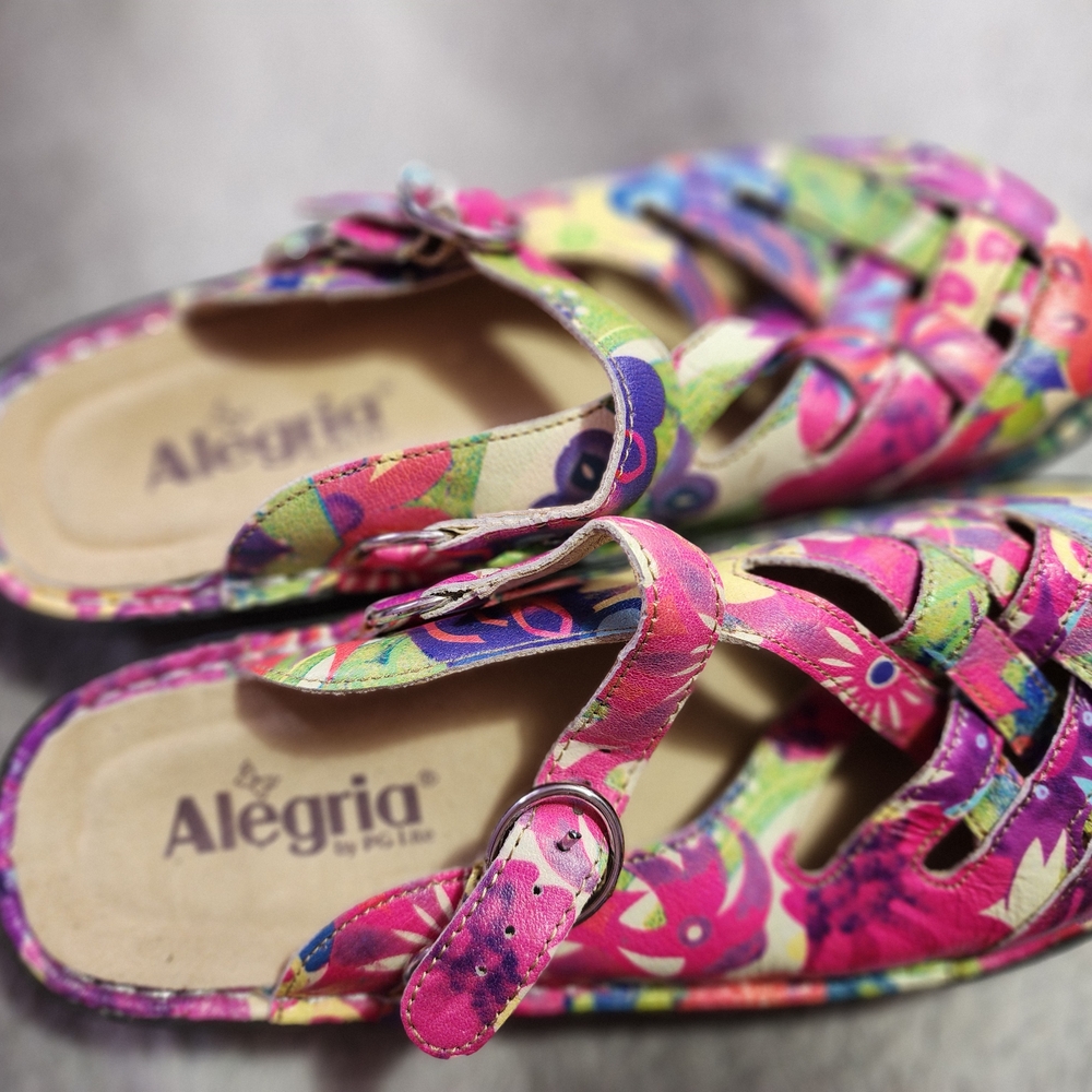 Alegria Pink and Green Sandals Floral Comfort